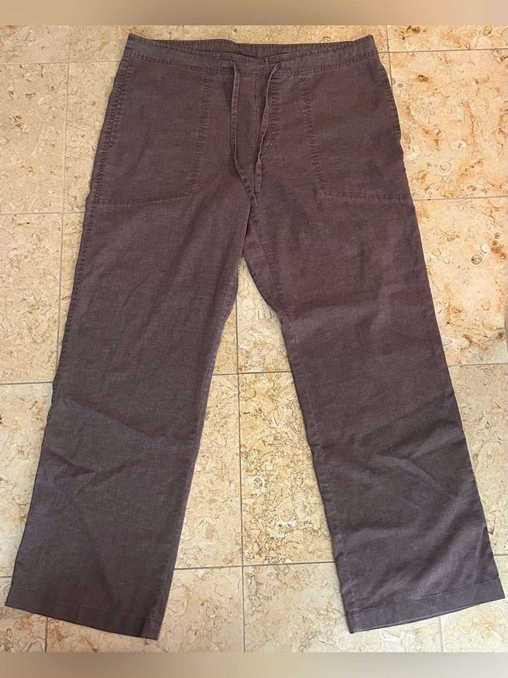 prAna Women’s Breathe Drawstring Taupe Mushroom Hemp Blend Pants Size Large